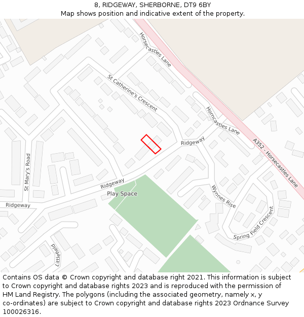 8, RIDGEWAY, SHERBORNE, DT9 6BY: Location map and indicative extent of plot