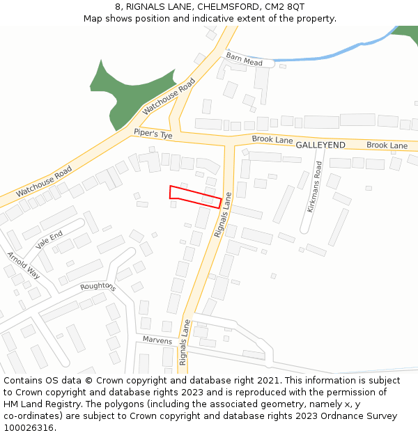 8, RIGNALS LANE, CHELMSFORD, CM2 8QT: Location map and indicative extent of plot