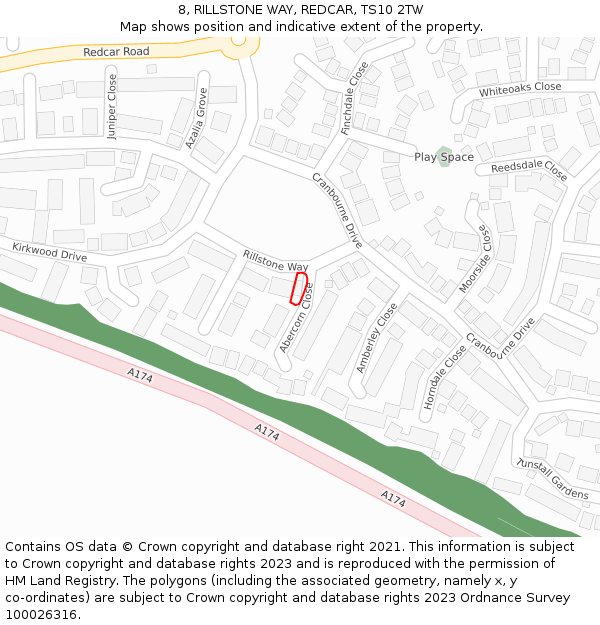 8, RILLSTONE WAY, REDCAR, TS10 2TW: Location map and indicative extent of plot