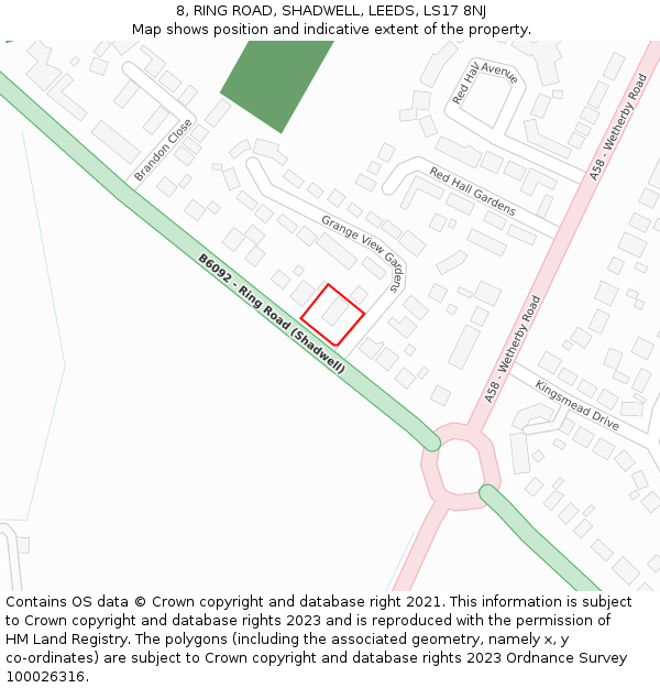 8, RING ROAD, SHADWELL, LEEDS, LS17 8NJ: Location map and indicative extent of plot