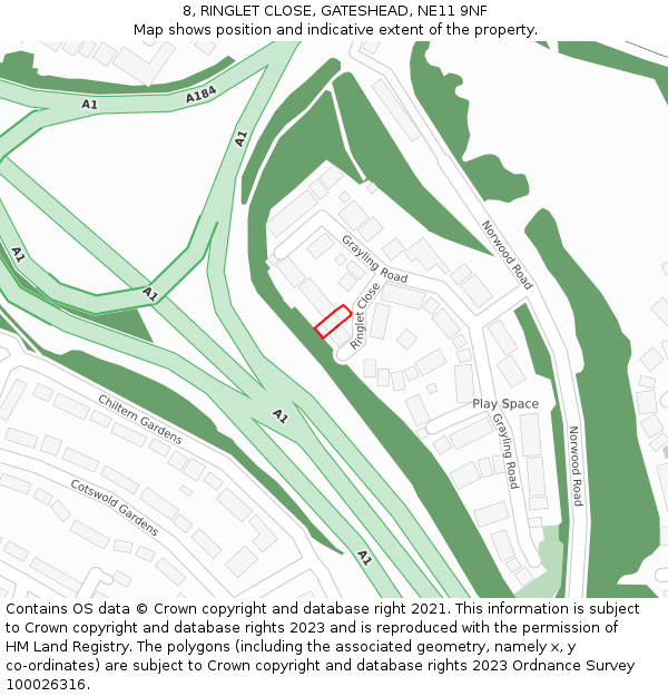 8, RINGLET CLOSE, GATESHEAD, NE11 9NF: Location map and indicative extent of plot