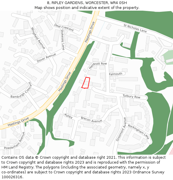 8, RIPLEY GARDENS, WORCESTER, WR4 0SH: Location map and indicative extent of plot