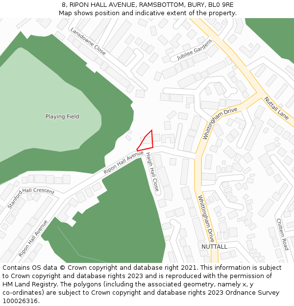 8, RIPON HALL AVENUE, RAMSBOTTOM, BURY, BL0 9RE: Location map and indicative extent of plot