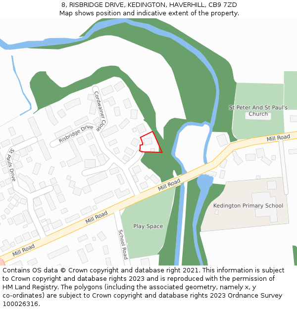 8, RISBRIDGE DRIVE, KEDINGTON, HAVERHILL, CB9 7ZD: Location map and indicative extent of plot