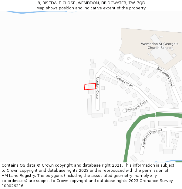 8, RISEDALE CLOSE, WEMBDON, BRIDGWATER, TA6 7QD: Location map and indicative extent of plot