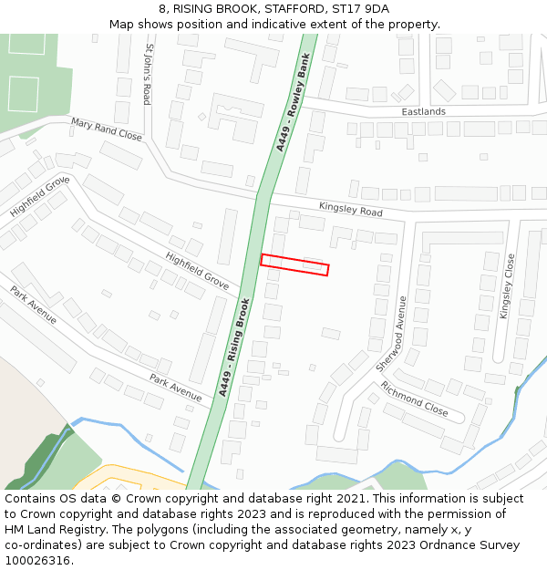 8, RISING BROOK, STAFFORD, ST17 9DA: Location map and indicative extent of plot