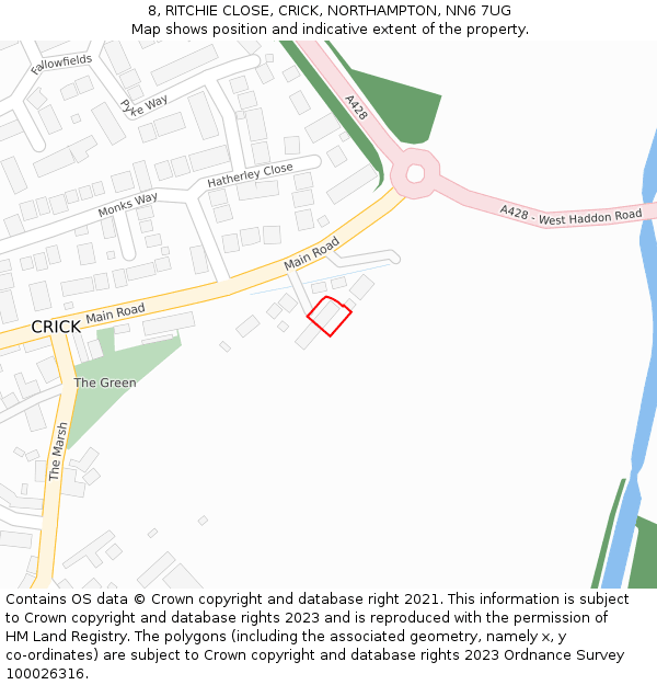 8, RITCHIE CLOSE, CRICK, NORTHAMPTON, NN6 7UG: Location map and indicative extent of plot