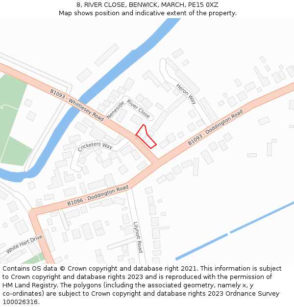 8, RIVER CLOSE, BENWICK, MARCH, PE15 0XZ: Location map and indicative extent of plot