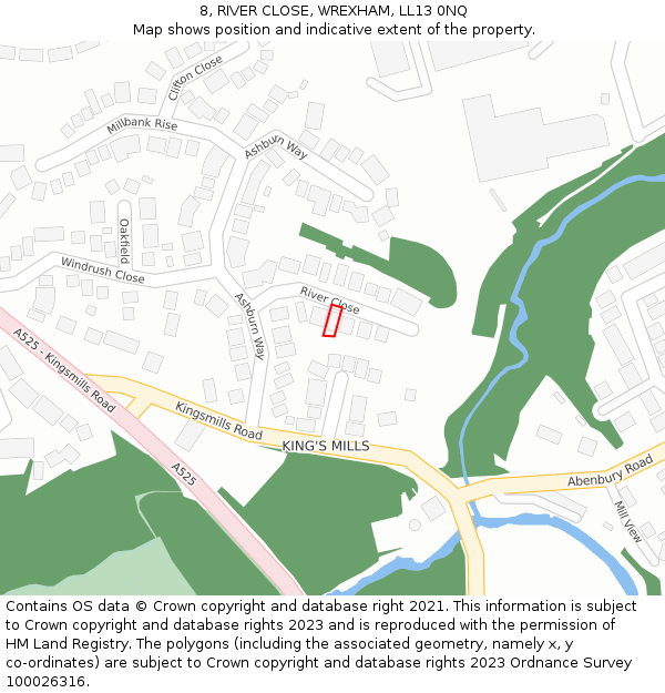 8, RIVER CLOSE, WREXHAM, LL13 0NQ: Location map and indicative extent of plot