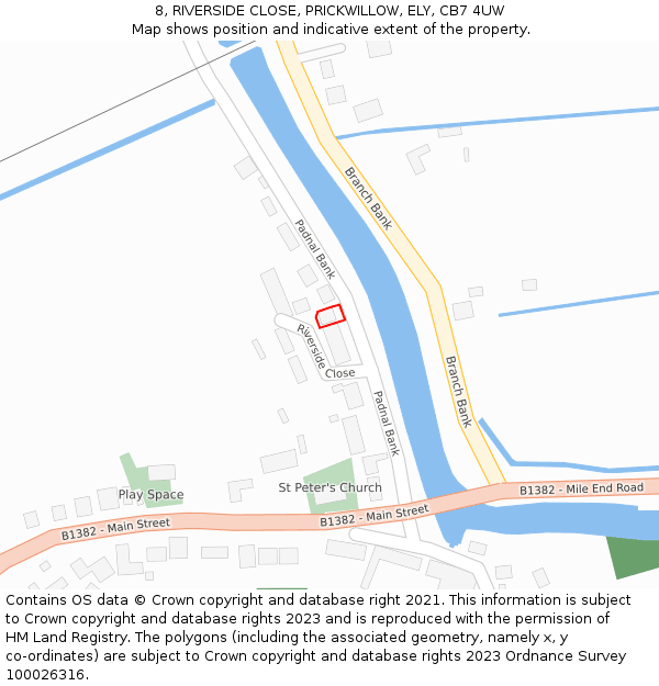 8, RIVERSIDE CLOSE, PRICKWILLOW, ELY, CB7 4UW: Location map and indicative extent of plot