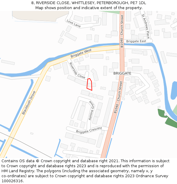 8, RIVERSIDE CLOSE, WHITTLESEY, PETERBOROUGH, PE7 1DL: Location map and indicative extent of plot