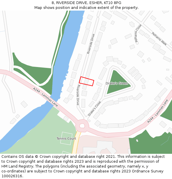 8, RIVERSIDE DRIVE, ESHER, KT10 8PG: Location map and indicative extent of plot