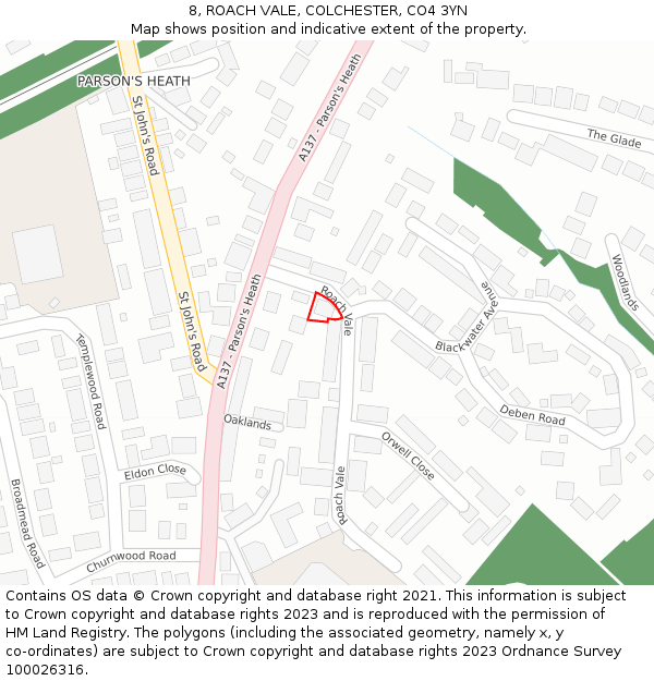 8, ROACH VALE, COLCHESTER, CO4 3YN: Location map and indicative extent of plot