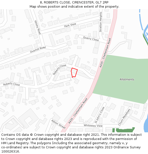 8, ROBERTS CLOSE, CIRENCESTER, GL7 2RP: Location map and indicative extent of plot