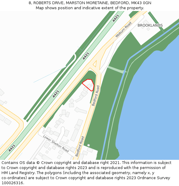 8, ROBERTS DRIVE, MARSTON MORETAINE, BEDFORD, MK43 0GN: Location map and indicative extent of plot