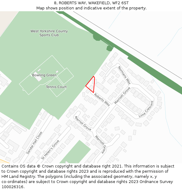 8, ROBERTS WAY, WAKEFIELD, WF2 6ST: Location map and indicative extent of plot