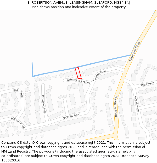 8, ROBERTSON AVENUE, LEASINGHAM, SLEAFORD, NG34 8NJ: Location map and indicative extent of plot