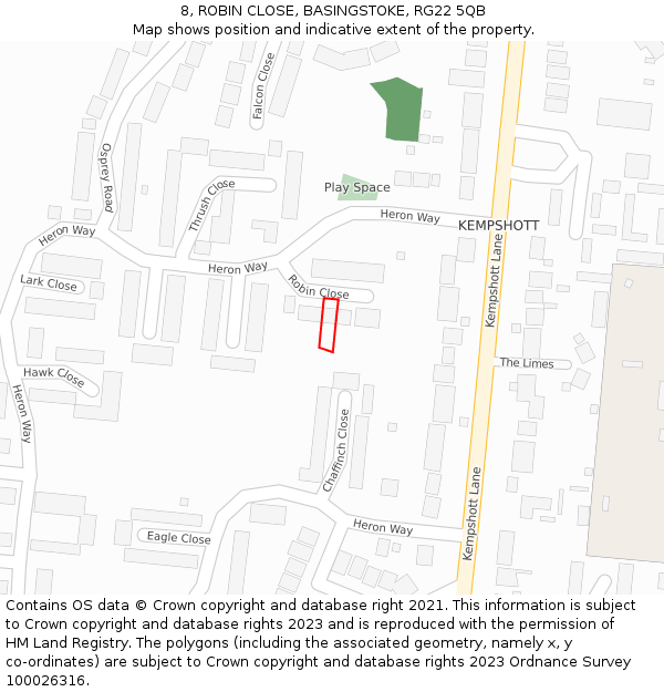8, ROBIN CLOSE, BASINGSTOKE, RG22 5QB: Location map and indicative extent of plot