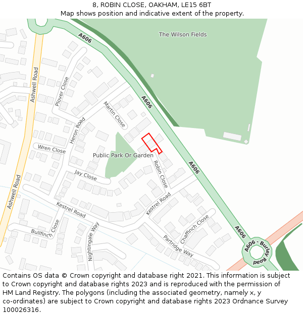 8, ROBIN CLOSE, OAKHAM, LE15 6BT: Location map and indicative extent of plot