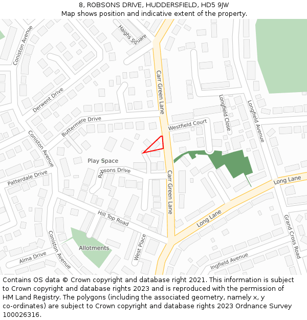 8, ROBSONS DRIVE, HUDDERSFIELD, HD5 9JW: Location map and indicative extent of plot