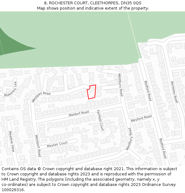 8, ROCHESTER COURT, CLEETHORPES, DN35 0QS: Location map and indicative extent of plot