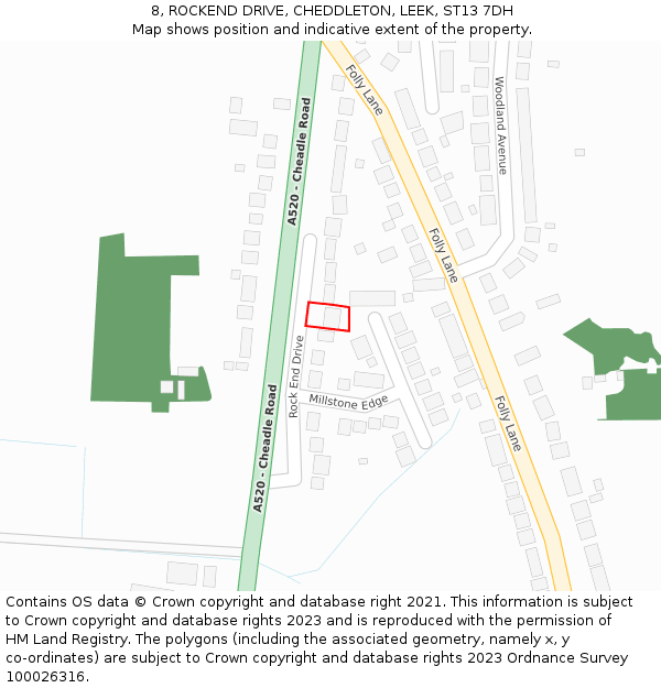 8, ROCKEND DRIVE, CHEDDLETON, LEEK, ST13 7DH: Location map and indicative extent of plot