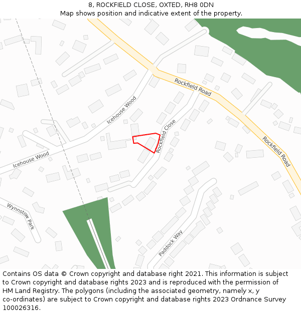 8, ROCKFIELD CLOSE, OXTED, RH8 0DN: Location map and indicative extent of plot