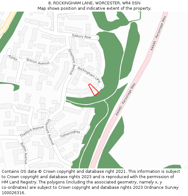 8, ROCKINGHAM LANE, WORCESTER, WR4 0SN: Location map and indicative extent of plot