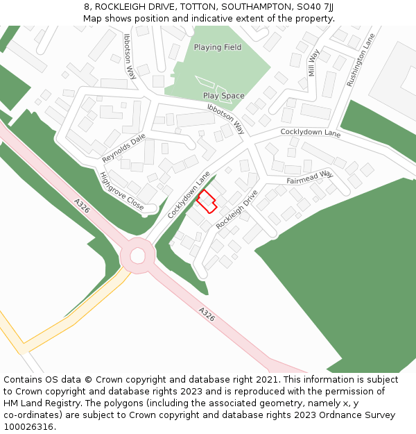 8, ROCKLEIGH DRIVE, TOTTON, SOUTHAMPTON, SO40 7JJ: Location map and indicative extent of plot