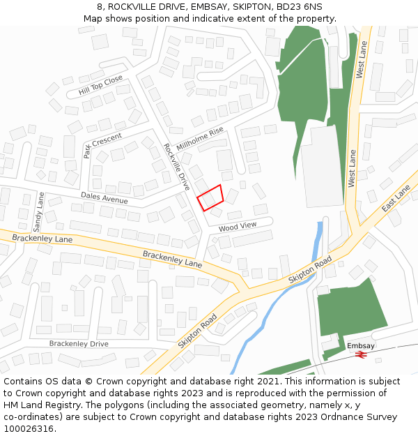 8, ROCKVILLE DRIVE, EMBSAY, SKIPTON, BD23 6NS: Location map and indicative extent of plot