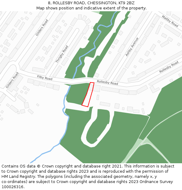 8, ROLLESBY ROAD, CHESSINGTON, KT9 2BZ: Location map and indicative extent of plot