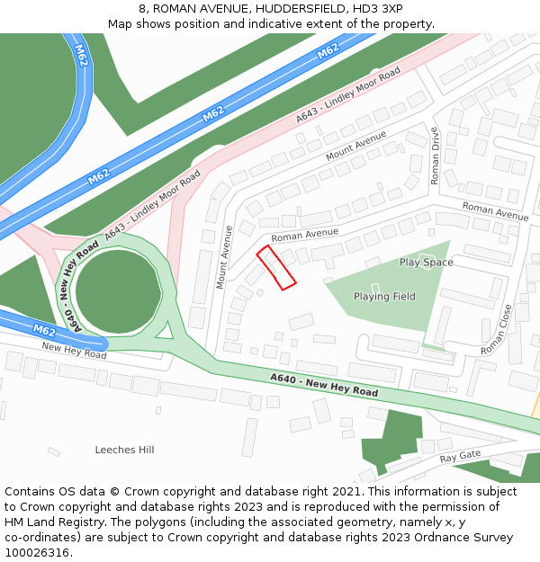 8, ROMAN AVENUE, HUDDERSFIELD, HD3 3XP: Location map and indicative extent of plot