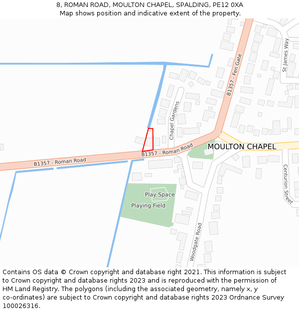 8, ROMAN ROAD, MOULTON CHAPEL, SPALDING, PE12 0XA: Location map and indicative extent of plot