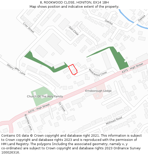 8, ROOKWOOD CLOSE, HONITON, EX14 1BH: Location map and indicative extent of plot