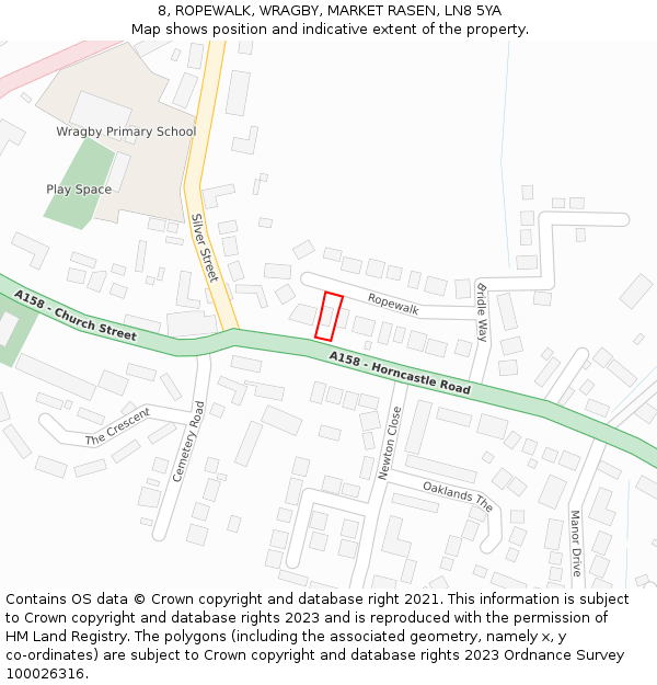 8, ROPEWALK, WRAGBY, MARKET RASEN, LN8 5YA: Location map and indicative extent of plot