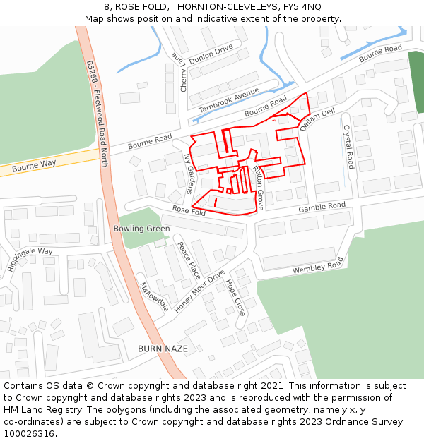 8, ROSE FOLD, THORNTON-CLEVELEYS, FY5 4NQ: Location map and indicative extent of plot