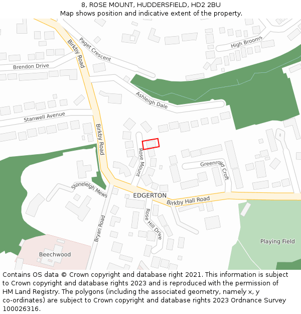 8, ROSE MOUNT, HUDDERSFIELD, HD2 2BU: Location map and indicative extent of plot
