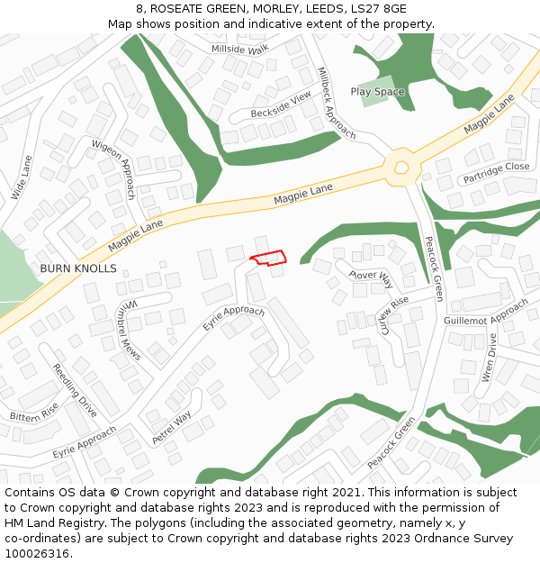 8, ROSEATE GREEN, MORLEY, LEEDS, LS27 8GE: Location map and indicative extent of plot