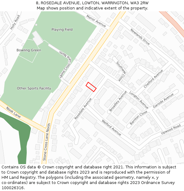 8, ROSEDALE AVENUE, LOWTON, WARRINGTON, WA3 2RW: Location map and indicative extent of plot