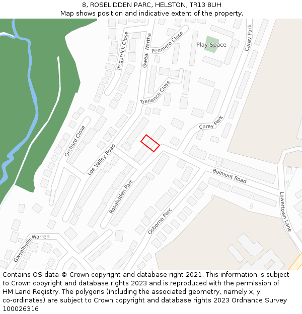 8, ROSELIDDEN PARC, HELSTON, TR13 8UH: Location map and indicative extent of plot