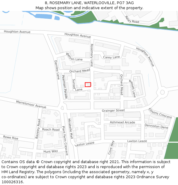 8, ROSEMARY LANE, WATERLOOVILLE, PO7 3AG: Location map and indicative extent of plot