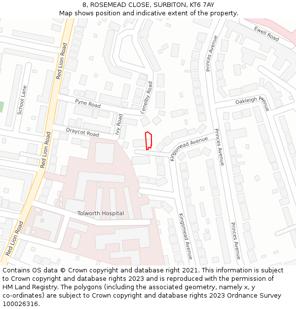 8, ROSEMEAD CLOSE, SURBITON, KT6 7AY: Location map and indicative extent of plot