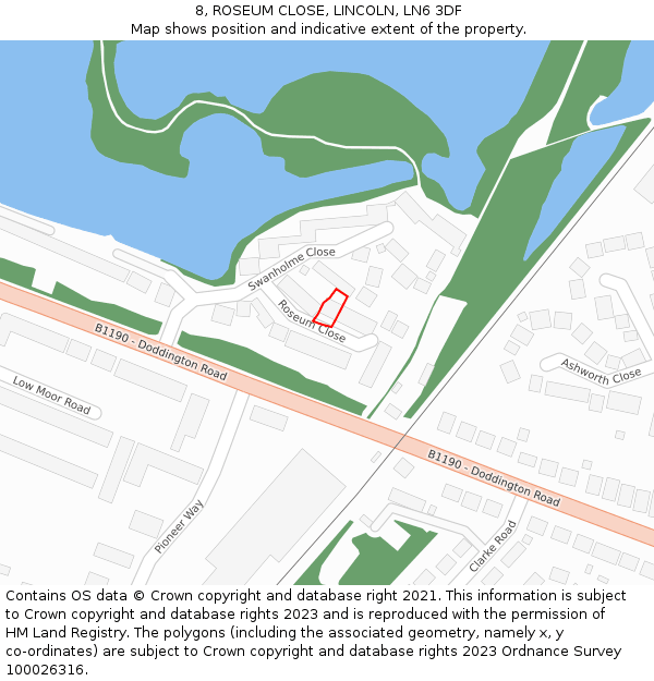 8, ROSEUM CLOSE, LINCOLN, LN6 3DF: Location map and indicative extent of plot