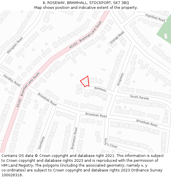 8, ROSEWAY, BRAMHALL, STOCKPORT, SK7 3BQ: Location map and indicative extent of plot