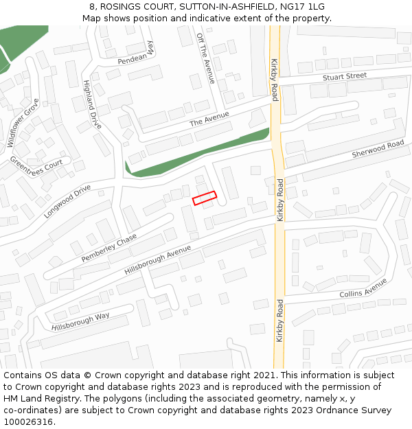 8, ROSINGS COURT, SUTTON-IN-ASHFIELD, NG17 1LG: Location map and indicative extent of plot