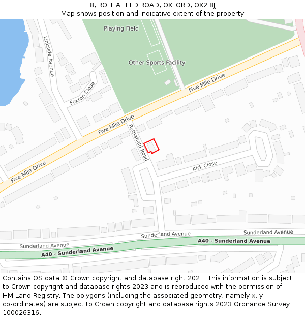 8, ROTHAFIELD ROAD, OXFORD, OX2 8JJ: Location map and indicative extent of plot