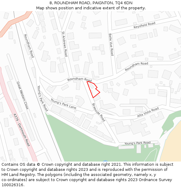 8, ROUNDHAM ROAD, PAIGNTON, TQ4 6DN: Location map and indicative extent of plot