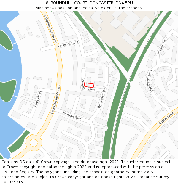 8, ROUNDHILL COURT, DONCASTER, DN4 5PU: Location map and indicative extent of plot
