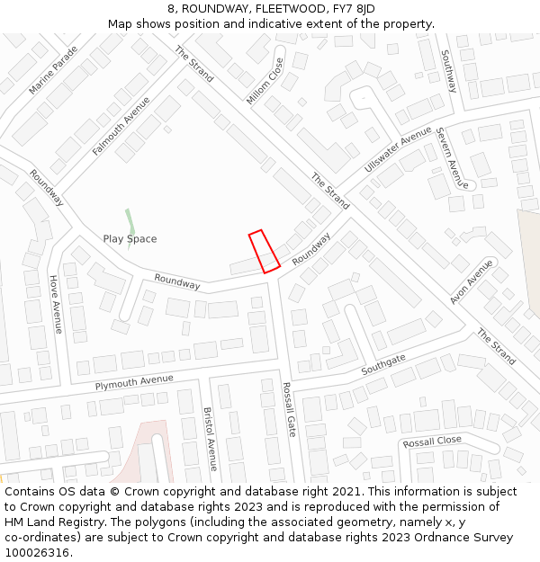 8, ROUNDWAY, FLEETWOOD, FY7 8JD: Location map and indicative extent of plot