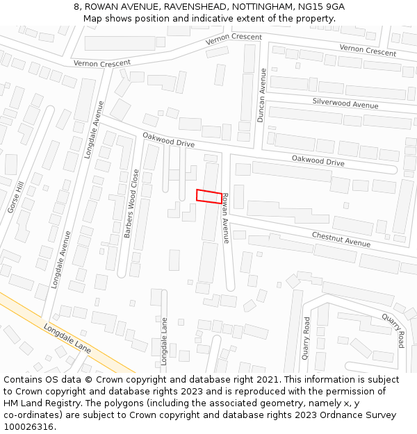8, ROWAN AVENUE, RAVENSHEAD, NOTTINGHAM, NG15 9GA: Location map and indicative extent of plot